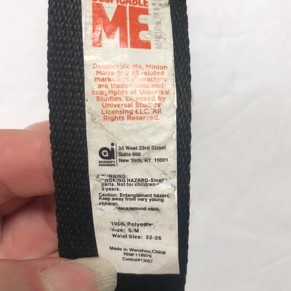 Despicable Me Minions Black Web Belt‎ Small/ Medium
